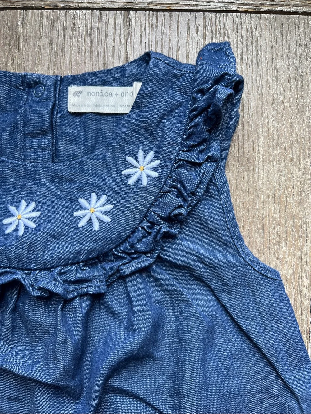 EUC Monica + Andy Embroidered Bib Chanbray Dress